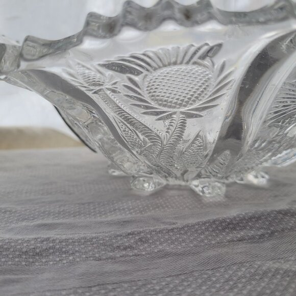 Vintage Higbee Pressed Glass Serving Bowl With Floral Thistle Pattern & Scallope - Picture 5 of 11